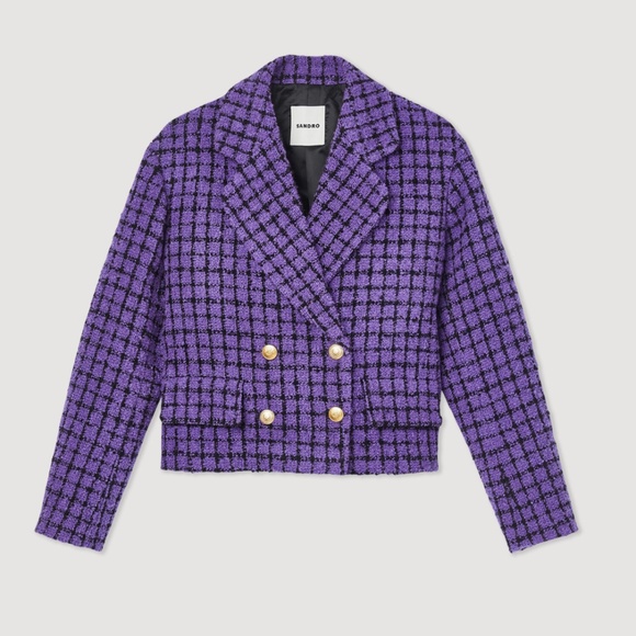 Sandro Simona Purple/Black Cropped Tweed Jacket - Picture 1 of 4